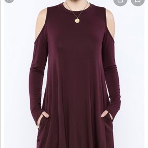 Burgundy Cold Shoulder Dress